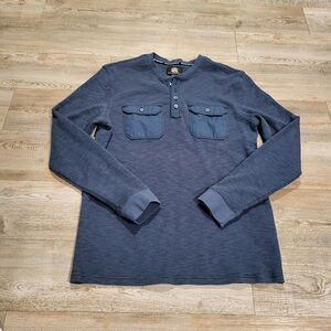 Rock & Republic Waffle Knit Double Pocket Henley Long Sleeve Shirt Men's Medium